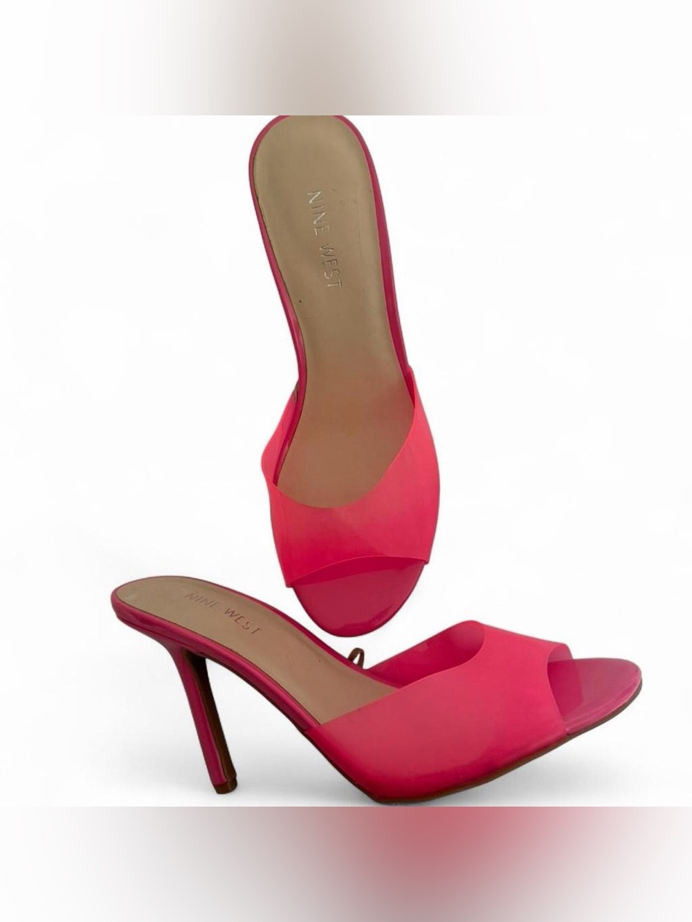 Nine West Neon Pink Mule Heels Womens Size 9 Open Toe Stiletto Sandals Tropical - Picture 7 of 8